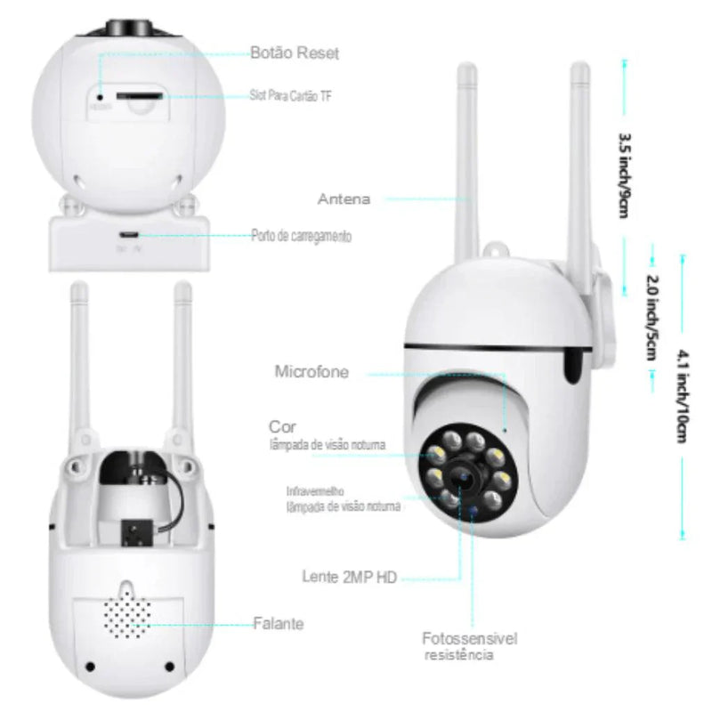 Câmera Inteligente 2 Vias de áudio 1080P HD Câmera de Segurança 100 a 240V Detecção de Som - Economia Luiza